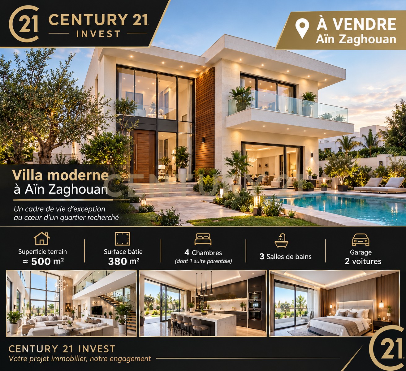 Villa S+4 à vendre à Ain zaghouan sud - 380 m²